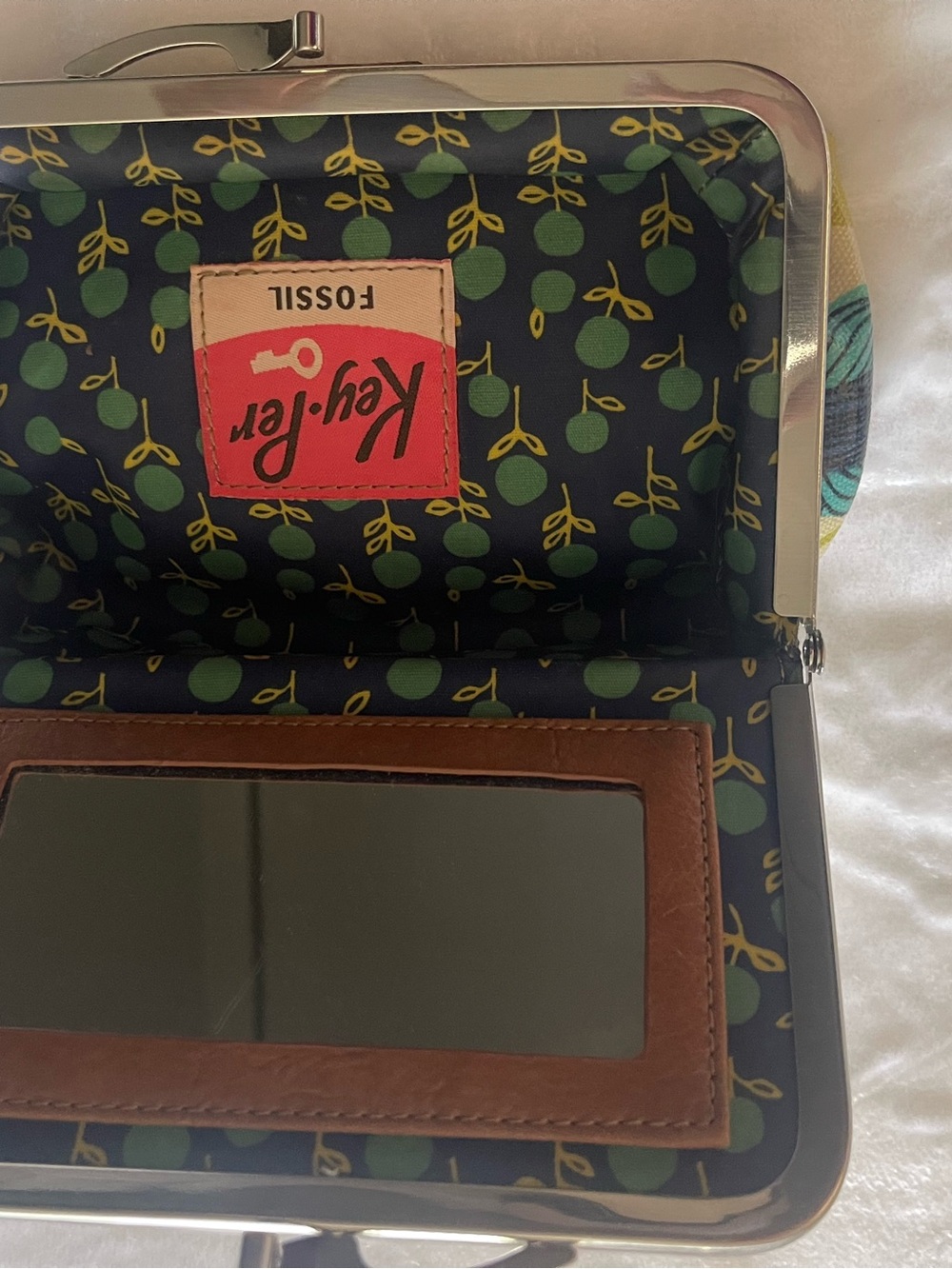 Fossil Key-Per Floral Clasp make up bag - Blue & Green